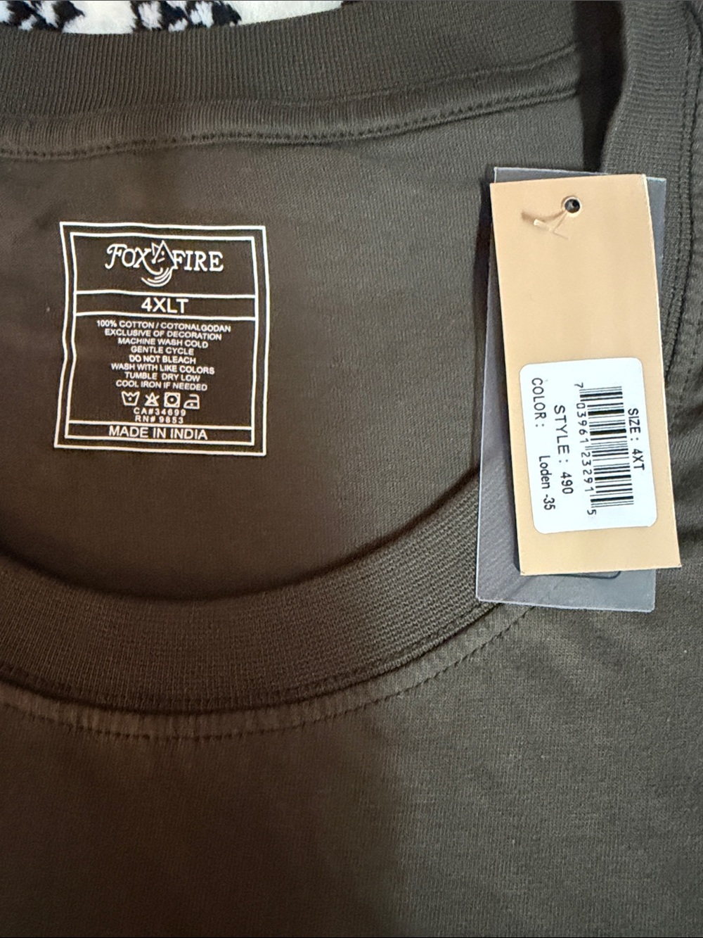 Men's Short Sleeve Pocket Tee - Dark Olive BNWT 4XLT Foxfire 100% cotton